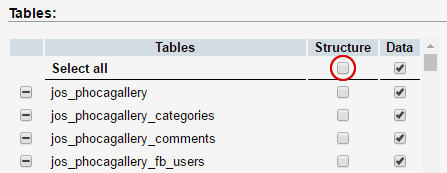 Dump tables