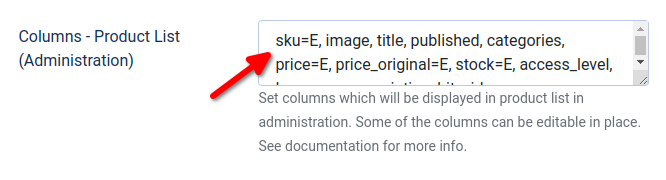 Phoca Cart - Columns - Product List (Administration) parameter