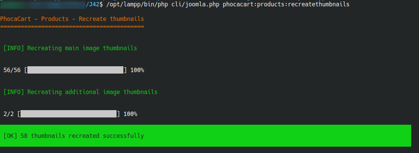 Phoca Cart - recreate thumbnails in console - products