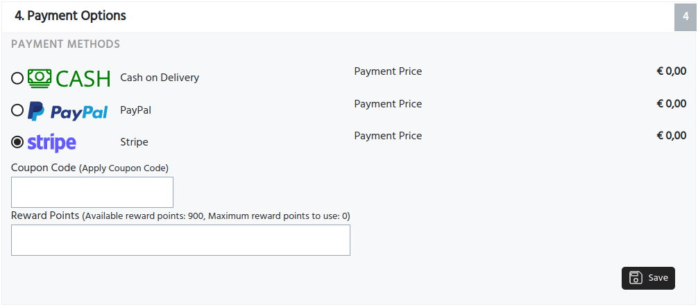 Phoca Cart - Payment method list in checkout - default