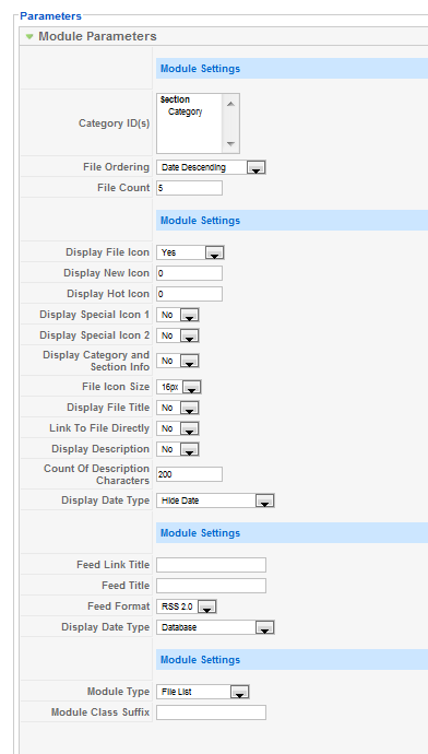 Phoca Download File Module - parameters Joomla! 1.5