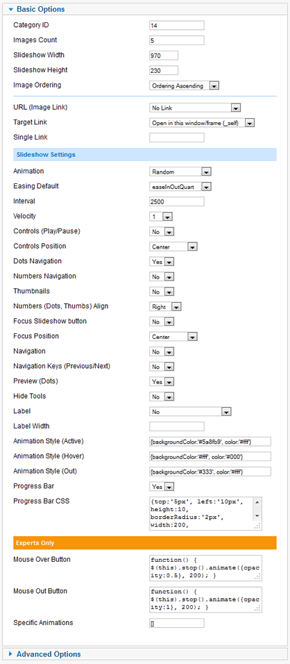 Phoca Gallery Slideshow Skitter Module Options