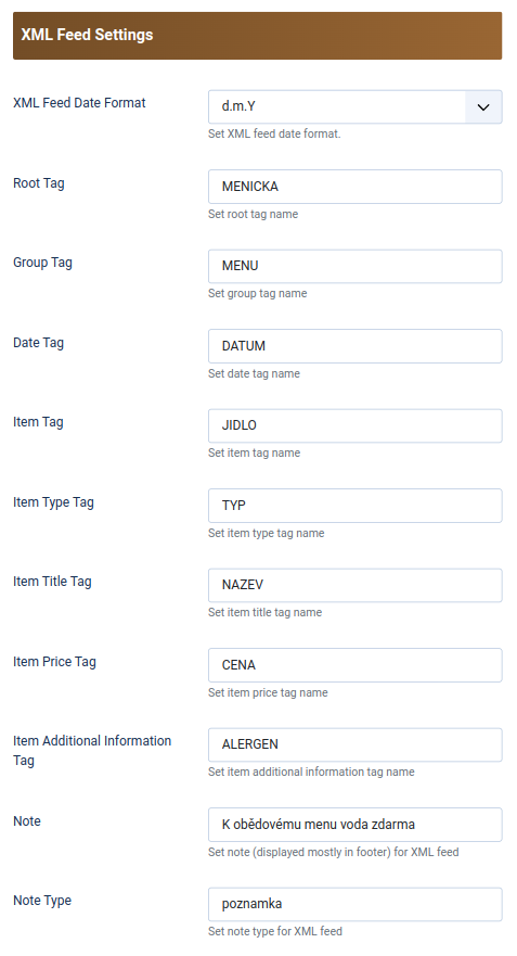 Setting XML Feed Tags