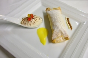 Viennese date strudel with ginger bread ice-cream